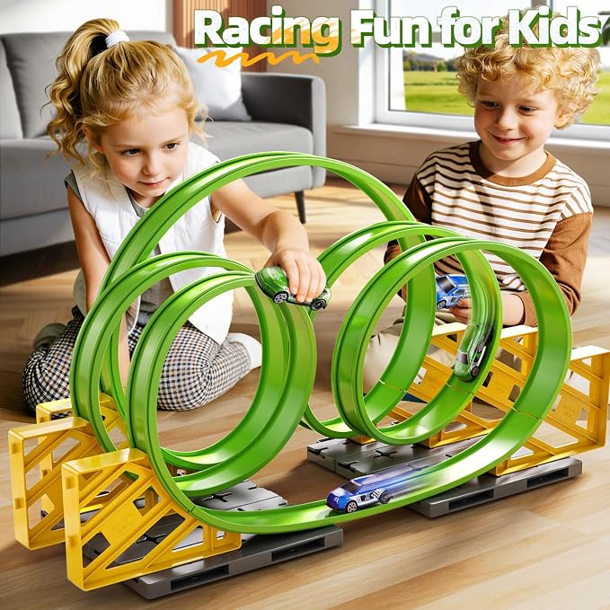 Race Track Car Set for Kids Ages 3-5 4-8, Toy Car Track Set for Boys 3+ with 5 Rotating Track, Race Car Track with 2 Small Cars, Boys Toy, Gifts Toys for Boys Girls 3 4 5 6 7 8