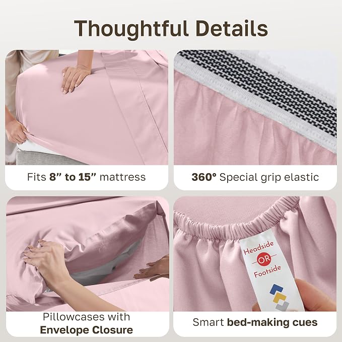 California Design Den California King Sheets Set - Soft 100% Organic Cotton, Deep Pockets, Crisp Percale Cotton Sheets, Breathable and Durable Bedding Set (Pink - Chalky Tone)