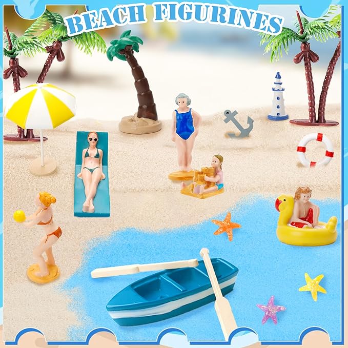 Warmtree 22PCS Beach Mini House Decoration Ocean Diorama Kit for DIY Beach Pool Cake Decorations Miniature Garden Summer Beach Swimming Party Favor Supplies