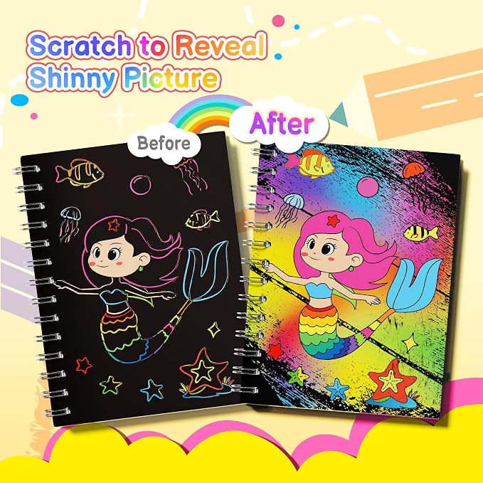 ZIZZ Scratch Art Party Favors for Kids 4-10: 24 Pack Rainbow Scratch Notebooks Gifts Kits - Mess Free Coloring Books Birthday Goodie Bags Stuffers School Classroom Travel Games for Girls Boys Toddler