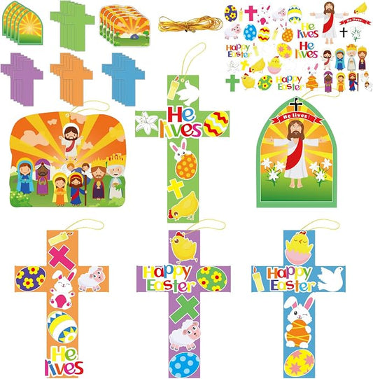 30 Sets Easter Jesus He Is Risen Craft Kits for Kids - DIY Religious Crosses Art Craft - Make a Resurrection Scene Ornament - Spring Christian Creative Art Projects, Kids Party Favors