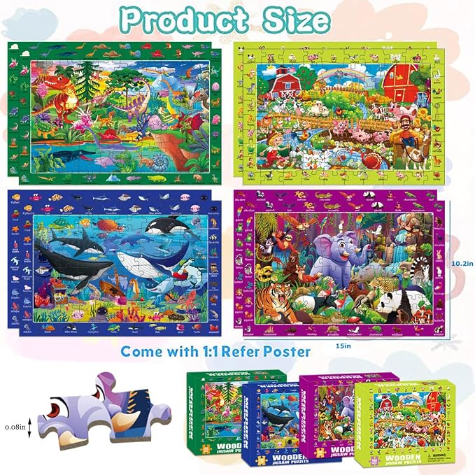 4 Packs 100 Piece Puzzles for Kids Ages 4-6 - Jigsaw Puzzles for Kids Ages 6-8 8-10 100 Piece Jigsaw Puzzle for Adults Toddler Children Learning Educational Puzzles Toys Gifts for Girls Boys