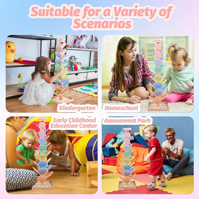 Wooden Marble Run Ball Drop Montessori Toys for Toddlers 4-8 Boys Girls Kids Wood Music Tree Marble Ball Run Game 3-5 8-12 Years Old Learning Color Sorting Sensory Toys Birthday Gift (Height: 28")