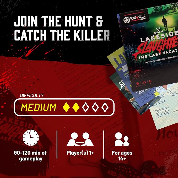 Hunt A Killer: Lakeside Slaughter, Immersive Murder Mystery Game, Interactive Crime Solving Experience, 90–120 Min Playtime, Ages 14+, Gifts for Mom