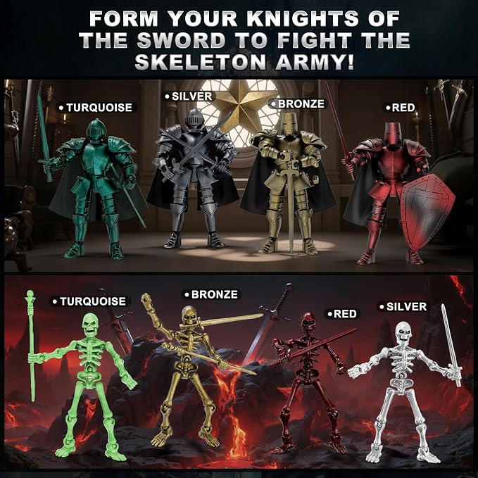 BOZOBO 8pcs 13 Action Figures Assembly Required，DIY Multi-Colored Titan 13 Action Figure Set with Medieval Knight Style，3D Printed Multi-Jointed Movable 13-Action T Figure for Kids & Adults