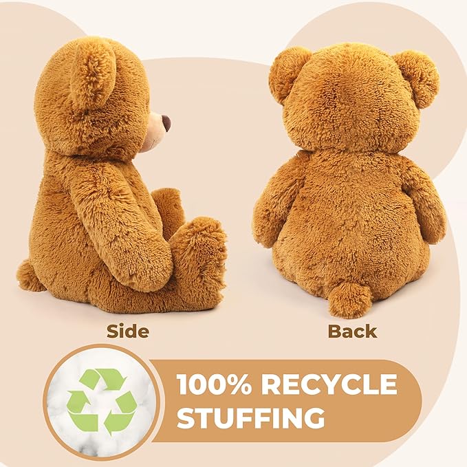 LotFancy Teddy Bear Stuffed Animals, 20 inch Soft Cuddly Cute Plushies, Plush Toys with Footprint Design, Stuffed Animals for Girls Kids Baby Toddlers, Baby Shower Easter Birthday Gift Decor, Brown