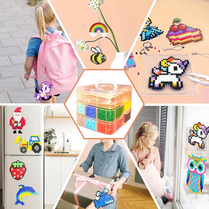 Fuse Beads Kit for Kids - 11000 Fuse Beads, 20 Colors 5mm Beads Craft Kits with Storage Box, Pegboards and Accessories, Arts and Crafts Set for Girls & Boys, DIY Creative Birthday Christmas Gifts