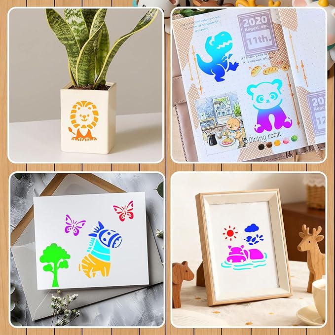 72 Pcs Animal Stencils for Painting, Reusable Wildlife & Creature Animal Painting Templates - Lion, Elephant, Zebra, Panda Craft Kit for Wall Murals, Fabric Art, Wood Signs, Kids Classroom Projects