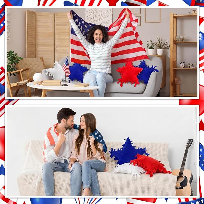 Weysat 6 Sets Patriotic Star Fleece Tied DIY Pillow Craft Kits Independence Day USA 4th of July Red White Blue 250th Fleece Tied Pillow Craft for Fourth of July Memorial Day Party Favor