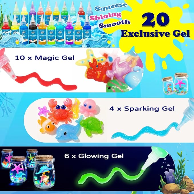 Craft Spot! 116PCS Magic Glow in The Dark Water Fairy Gel Toy, Create 150+ Sea Animals with 18 Molds & 100ml Gels, DIY Sensory STEM Science Kit, Creative Christmas Birthday Gift for Kids Girls & Boys