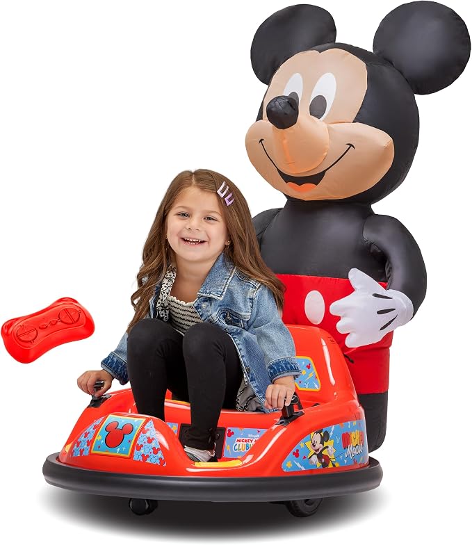 6V Mickey Mouse Toys Toddler Bumper Car - Ride On Toddler Toy, Kids Electric Bumper Car, Auto-Inflated, Parent Remote Control, LED Light, 360° Spins, 1 MPH, Max Weight 66lbs, Age 1.5-4yrs