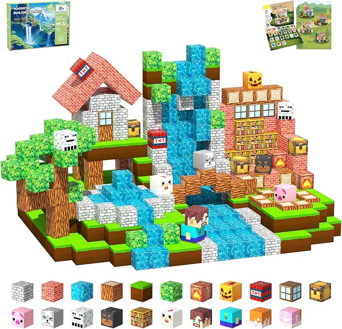 Magnetic Blocks, 48PCS Magnetic Tiles Building Blocks, Magnet Cubes STEM Sensory Game Toys Christmas Birthday Gifts for Kids Girls Boys Age 3+ (Forest House)