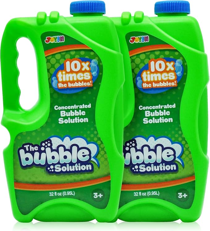JOYIN 2 Bottles Bubbles Refill Solutions 64 oz (up to 5 Gallon), Concentrated Solution for Bubble Machine, Gun, Wand Refill Fluid Summer, Easter Toys (Double Green)