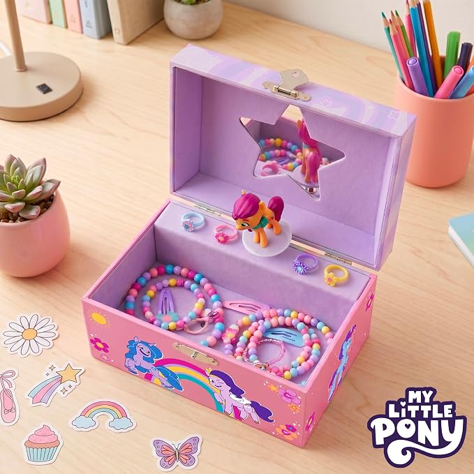 My Little Pony Jewelry Box for Girls Musical Jewelry Box with Spinning Sunny Starscout Figurine, My Little Pony Toys for Kids Ages 3-5 Plays My Little Pony Theme Song