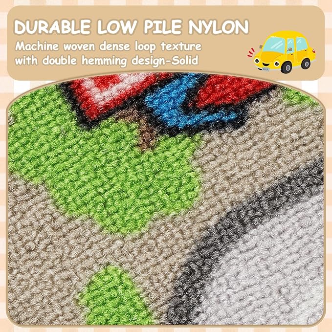Capslpad Tan Car Road Kid Rug Carpet Playmat for Playoom Traffic Road Kids Play Mat for Toddler Non Slip Washable City Map Race Track Carpet Rug for Kids Room Playroom Classroom Decor,6.6'x9.8'