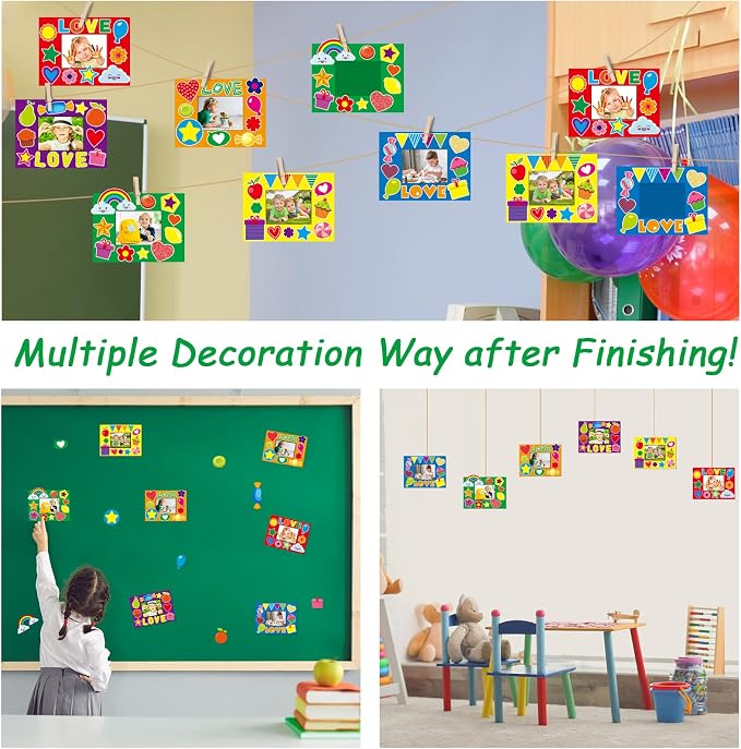 30Packs Picture Frame Crafts Kits for Kids Summer Colorful Candy Holiday DIY VBS 2026 Crafts Foam Picture Frames for Christmas Girls Gifts Game Activities Preschool Bulletin Board Decor Supplies