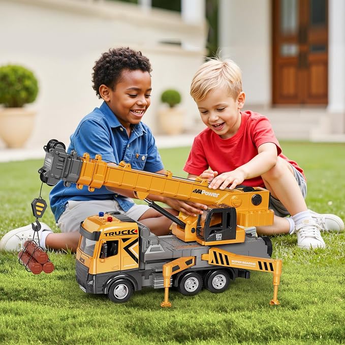 Kids Toys for 3 4 5 6 7 Years Old Boys, Die-cast Construction Toys Set w/Lights & Sounds, 29IN Crane Arm Alloy Engineering Construction Vehicles Truck Toys, Classics Crane Truck Model