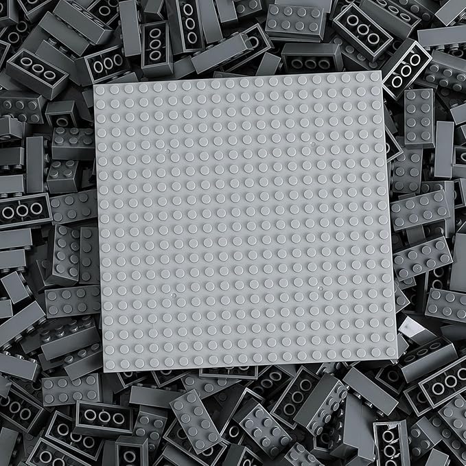 HUIZDQ 500 Piece Classic Building Bricks and 1 Gray Baseplate, 2x4 Bricks Bulk Creative Building Toys, Blocks Bulk for Kids Ages 6+, Dark Gray(Small Bricks, 1.25x0.62x0.47 in)