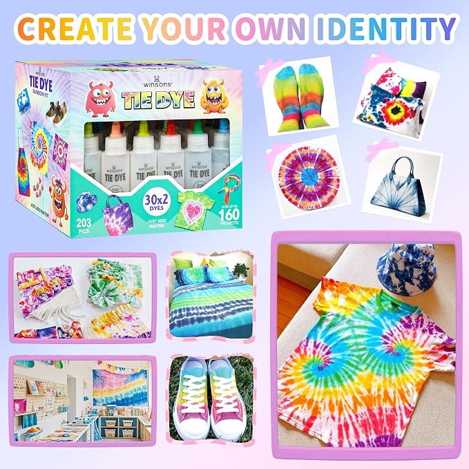 30 Colors Tie Dye Kit, Tie Dye Set for Kids, Pre-Filled Tye Dye Bottles, Non Toxic Permanent Fabric Dye Art Set, Easy DIY Fabric Art - Create Fun (30 Colors)
