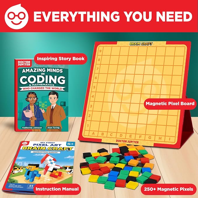 Doctor Jupiter My First STEM Pixel Art Kit for Kids | Learning & Educational Coding Basics for Boys & Girls| Building Toys, Montessori Toy, Math Puzzle with 100+ Challenges