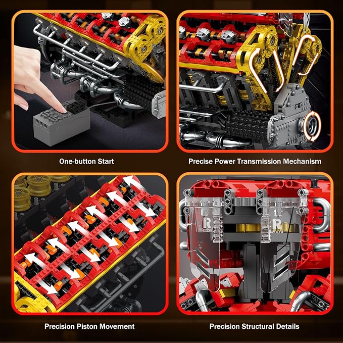 Reobrix V12 Engine Building Block Sets for Adults 33017 Sports Car Engine Model Kit Technic Electric Engine Model Kit with Motor and Battery Construction Toys Gift for Adults(4719PCS)