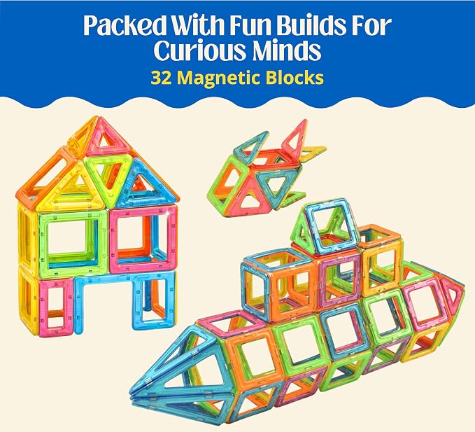 5 Robotic Kits in 1 STEM Building Set with 32 Magnetic Blocks, Build 6 Real Moving Robots, Engineering Construction Toy for Kids Ages 6-12, Educational STEM Gift for Boys & Girls