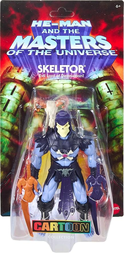 Masters of the Universe Origins Action Figure 200X Cartoon Collection Skeletor, 5.5 Inch 1980s Motu TV Villain, Detailed Design & Cape Staff 2 Swords