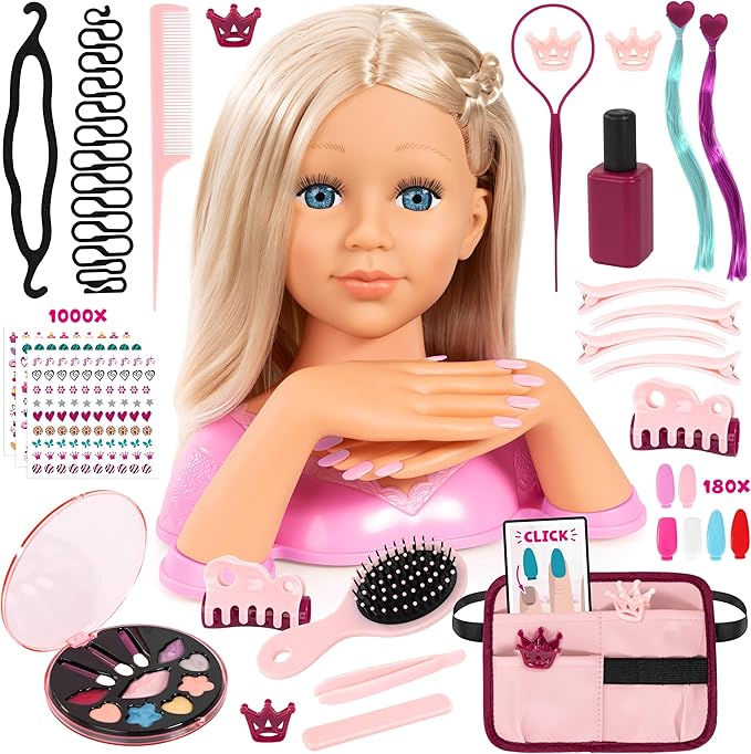 Bayer Design Charlene Magic Nails Styling Head Doll with Hair & Nail Art, 10.5 in Tall Bust, Movable Hands, Beauty Salon Toy for Kids Ages 3+