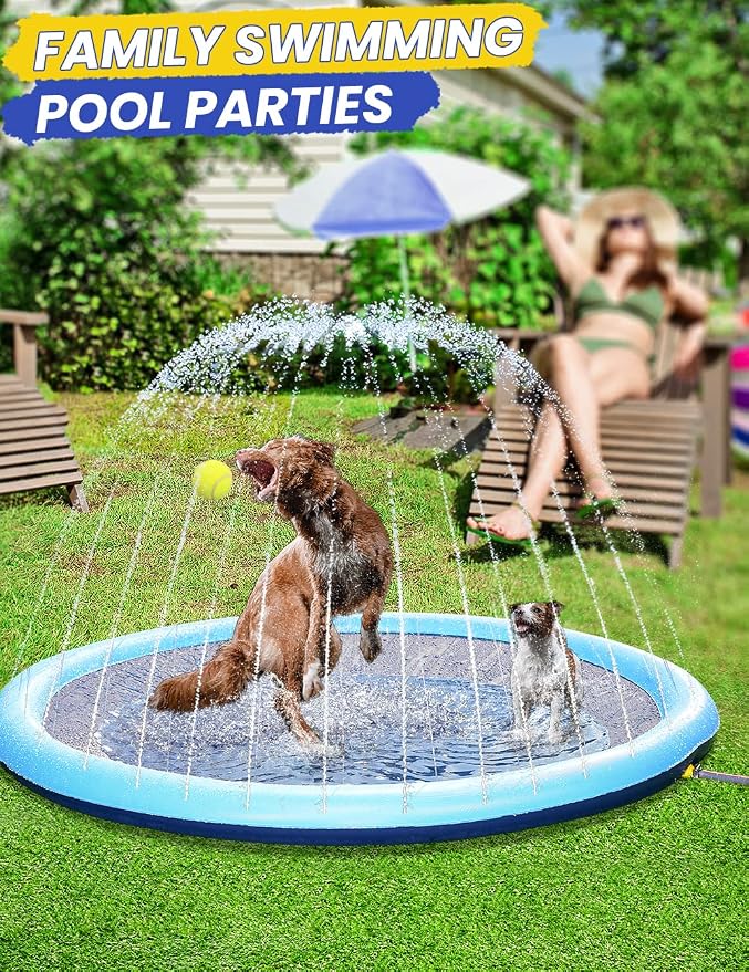 PETOCAT Splash Pad Non-Slip Dogs Cool Sprinkler Pool Extra Large Splash Pads for Kids Dog Baby Wading Pool Summer Outdoor Play Water Fun Toy Gift Easy to Use/Clean 87 inch