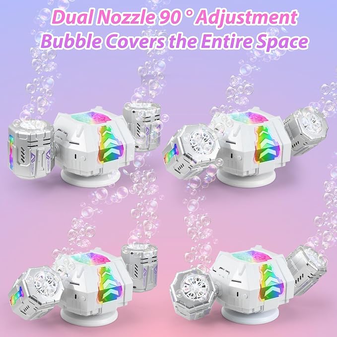 New RC Bubble Machine with RGB Lights, 360° Auto Rotation Bubbles Toy, Rechargeable Battery, Bubble Blower Maker for Kids, Parties, Birthday Gift, Weddings, Indoor Outdoor Activity, Silver-Purple