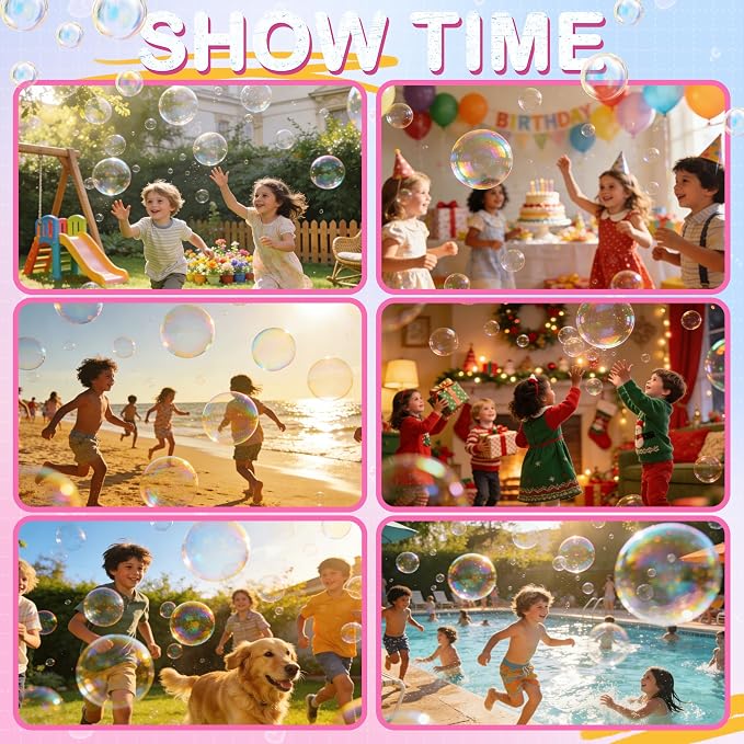 Bubble Machine with Lights, Big Bubbles Bubble Maker Toys for Kids & Toddler, 320ml Large Tank, Battery Operated Bubble Blower for Birthday Parties, Weddings, Indoor & Outdoor Play