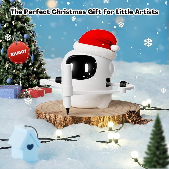 RIVGOT Drawing Robot for Kids with 150 Cards, Voice Interactive Educational Drawing Machine, Montessori Painting Learning Toys for 3 4 5 6 7 8 Year Old Boys Girls Birthday Party