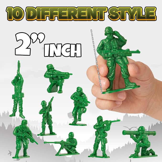 Green Army Men Toy Soldiers (72 Pack) - Classic Military Action Figures for Kids - Plastic Army Toys Set for Battle Play, Party Favors, Cake Toppers & Goodie Bags