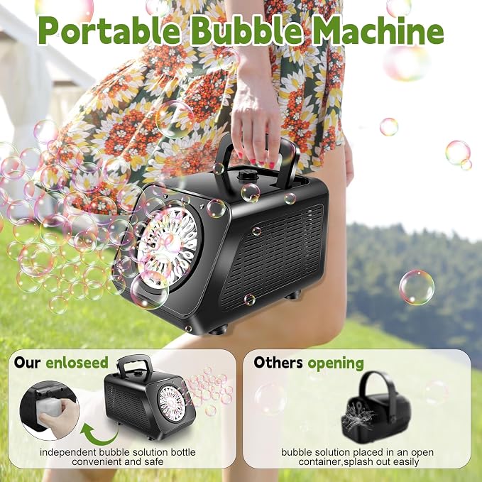 Zerhunt Automatic Bubble Machine for Parties: Portable & Dual-Speed Mode Bubble Maker - 20000+ Bubbles Per Min for Weddings Birthday Outdoor Fun - Toddlers Kids Durable Bubble Toys