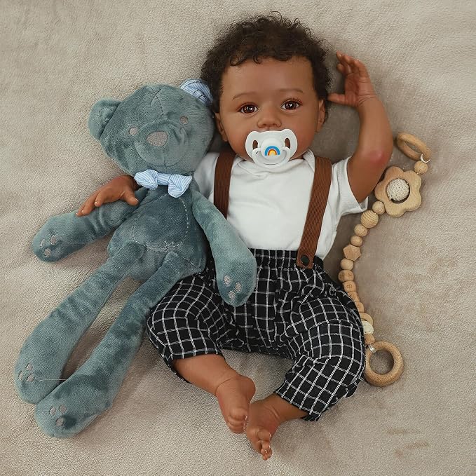 WOOROY Realistic Reborn Baby Dolls Black - 20 Inch Real Life Baby Dolls African American Real Baby Boy, Lifelike Real Looking Baby Doll Poseable, Gift Set with Accessories for Aged 3+