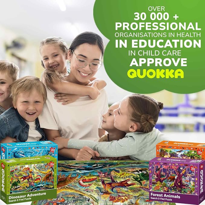 QUOKKA 100 Piece Puzzles for Kids Ages 4-6 - 4 Jigsaw Puzzles for Kids Ages 6-8 - Search and Find Game with Animals, Dinosaurs for Childrens 5-8 - Learning Educational Toys for Boys and Girls 8-10