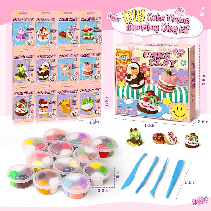 Air Dry Clay for Kids Modeling Clay Kit, 12 Boxes Model Magic Molding Clay with Tools & Tutorial, Non-Sticky, Arts and Crafts for Kid Ages 4-8 8-12 Girl Birthday Gift, Cake Party Favor Classroom Prize