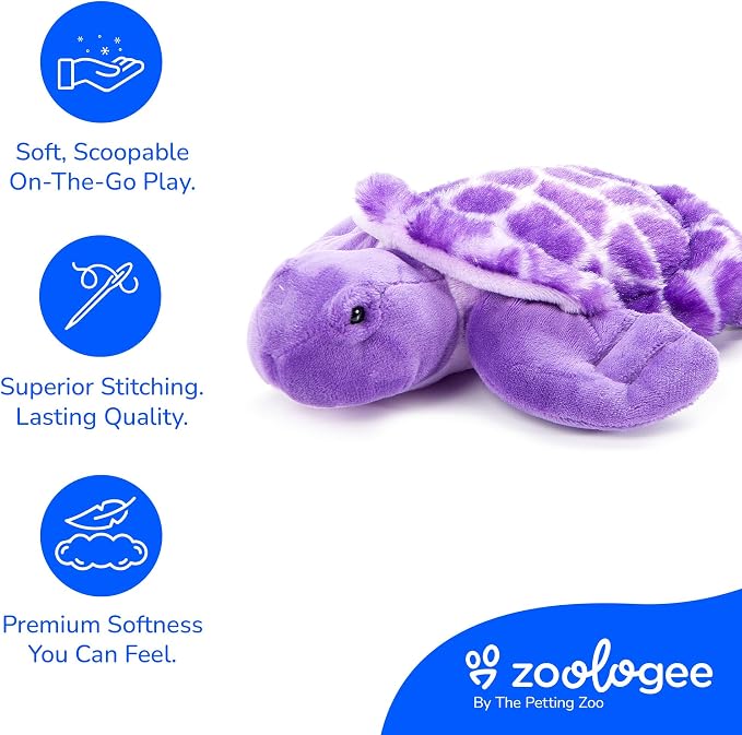 The Petting Zoo Purple Sea Turtle Stuffed Animal Plushie, Gifts for Kids, Scoopz Sealife Animals, Purple Tortoise Plush Toy 8 Inches