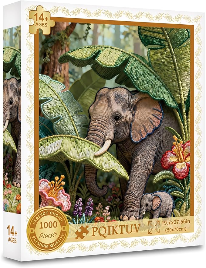 1000 Piece Puzzle for Adults, Elephant in the Forest | Impossible Puzzles with Letters on Back, Jigsaw Puzzles Family Decoration Puzzle Gifts for Women Men (27.56x19.7 Inch)