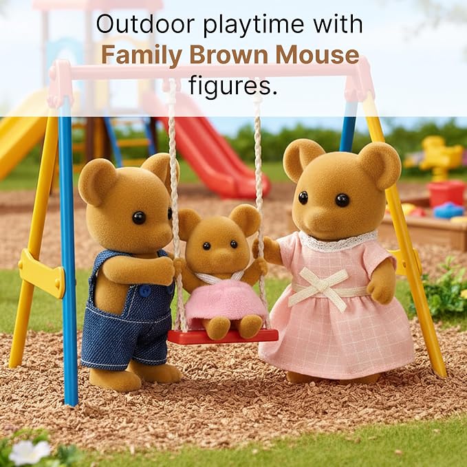 Family Brown Mouse Figures — Set of 3 Collectible Flocked Mini Dolls with Removable Clothes, Miniature Dollhouse Pretend Play Figures for Kids Ages 3+