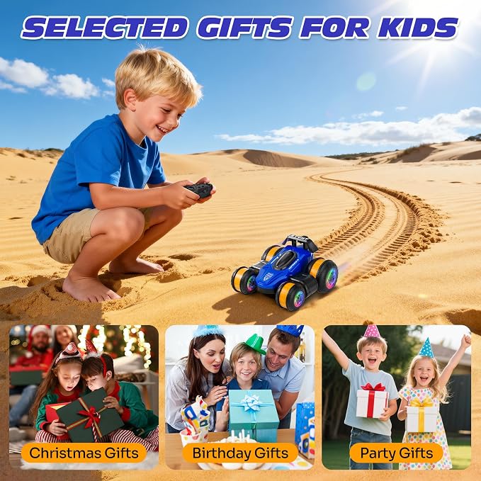 High Speed Remote Control Drift Car for Kids, 360 Degree Rotating Deformation Stunt RC Cars for Boys and Girls Ages 3-16, 4WD Drift RC Stunt Car with Light for Christmas, Birthday, Party Gifts (Blue)