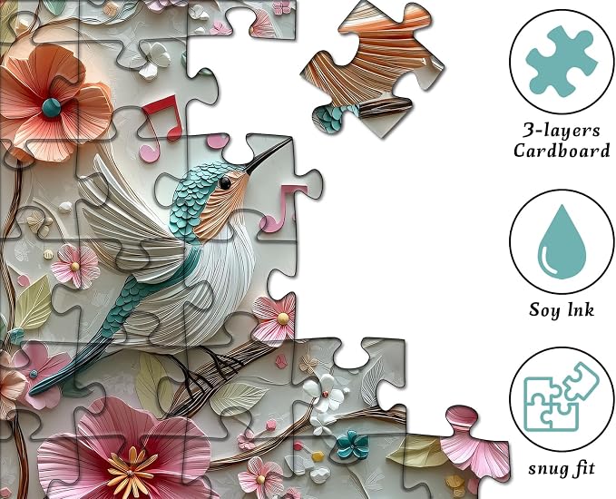 Songbird Puzzle for Adults 1000 Pieces, Birds Flower Garden Relief Art Puzzle, Nature Floral Animal Jigsaw Puzzle Challenge