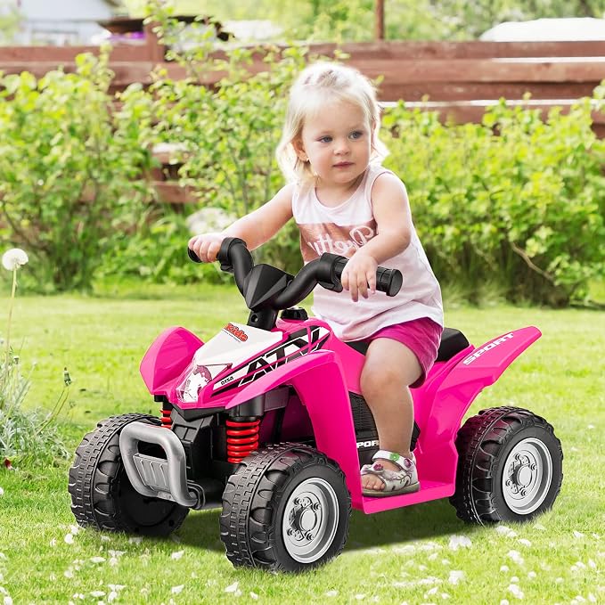 OLAKIDS Kids Ride On ATV, 6V Electric Vehicle for Toddlers, 4 Wheeler Battery Powered Motorized Quad Toy Car for Boys Girls with LED Lights, Horn (Coral)