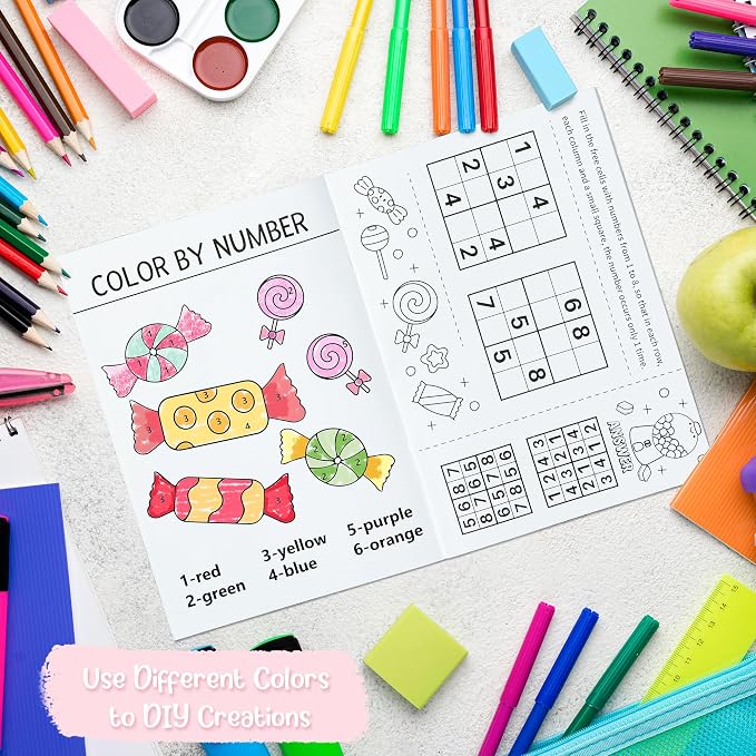 Candy Activity Books for Kids - 24Pc Coloring Book Set with Mazes, Word Scramble Games & Mini Books for Birthday Party Goodie Bags & School Classroom Favors