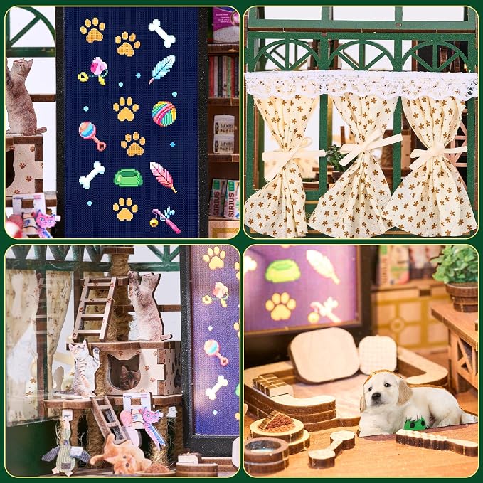 TOYQI Mini House Kit, DIY Miniature Dollhouse Book Nook Kits for Adult | 3D Wooden Puzzle Booknook with LED Light, Diorama Building Home Decor Gifts for Family Lovers