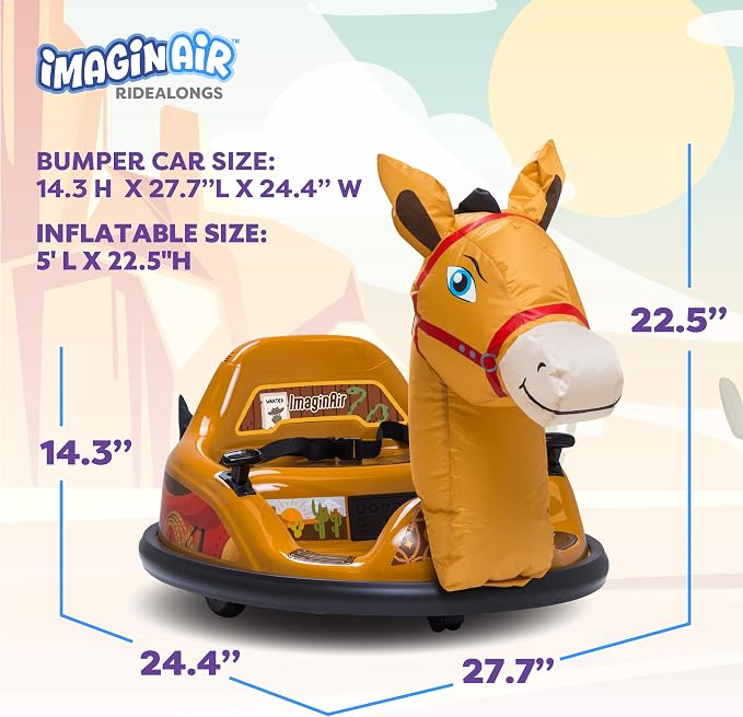 6V Horse Toys Toddler Bumper Car - Toddler Toy, Kids Electric Car, Ride On Toy, w/Music, Parent Remote Control, LED Lights, 360° Spin, Auto-inflated, 1 MPH, Max Weight of 66lbs, Age 1.5-4