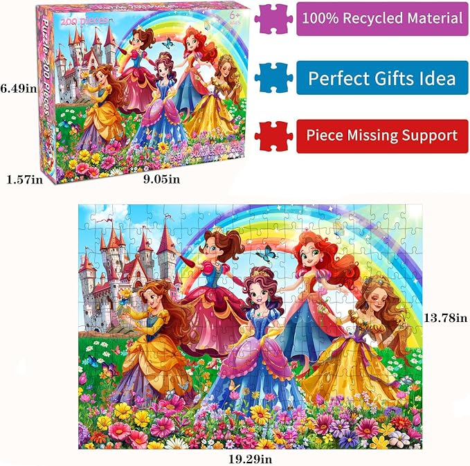 Puzzles for Kids Ages 6-8 8-10 Year Old - Princess Castle Series, 200 Pieces Jigsaw Puzzles for Kids, Learning Educational Toys for Boys and Girls Ages 10-12 Year Old