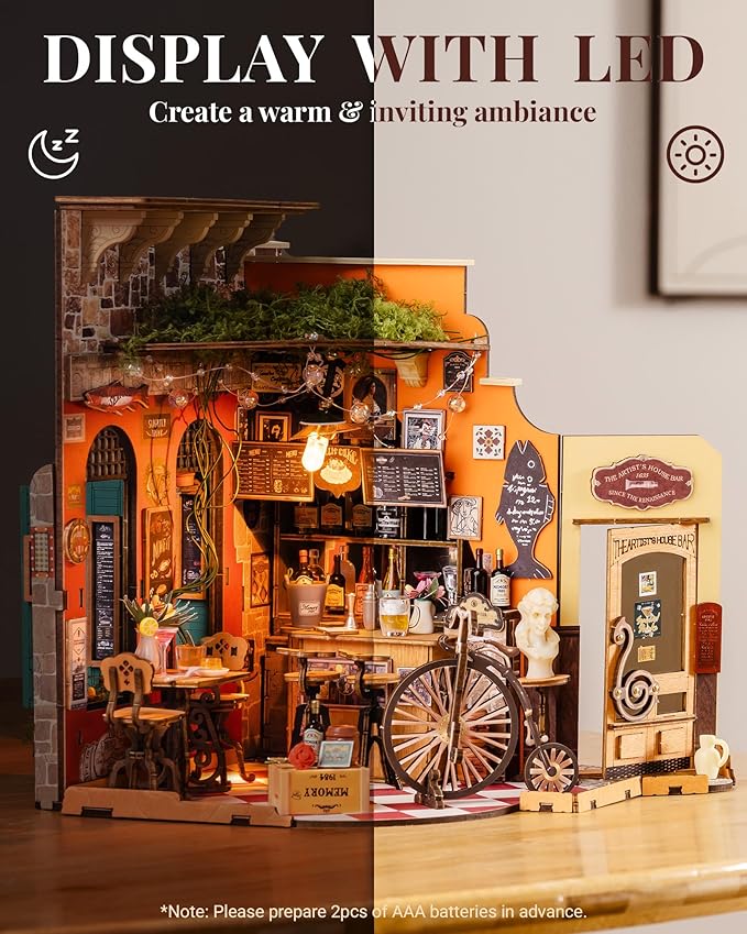 Rolife DIY Miniature House Kit for Adults, Cheers Bar Mini Wooden Dollhouse 1:18 Tiny Building Diorama Mini Model House Kits Birthday Craft Hobbies Gift Home Decor for Friends Family