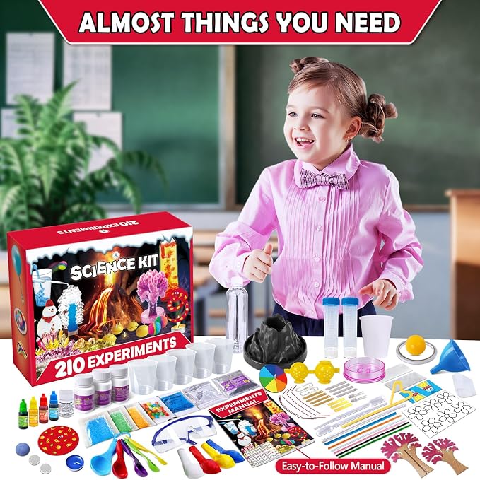 UNGLINGA 210 Experiments Science Kit for Kids, Boys Girls Birthday Toys Gifts Idea, Chemistry Set, Volcano, S.T.E.M Science Educational Project