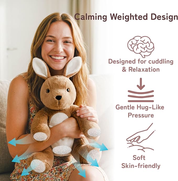 Niuniu Daddy 14" | 3.5 Pound Kangaroo Weighted Stuffed Animals for Kids & Adults, Large Weighted Plushies Pillow for Sleeping and Calming, Cute Sitting Plush Toy Huggable Gift for Everyday Comfort